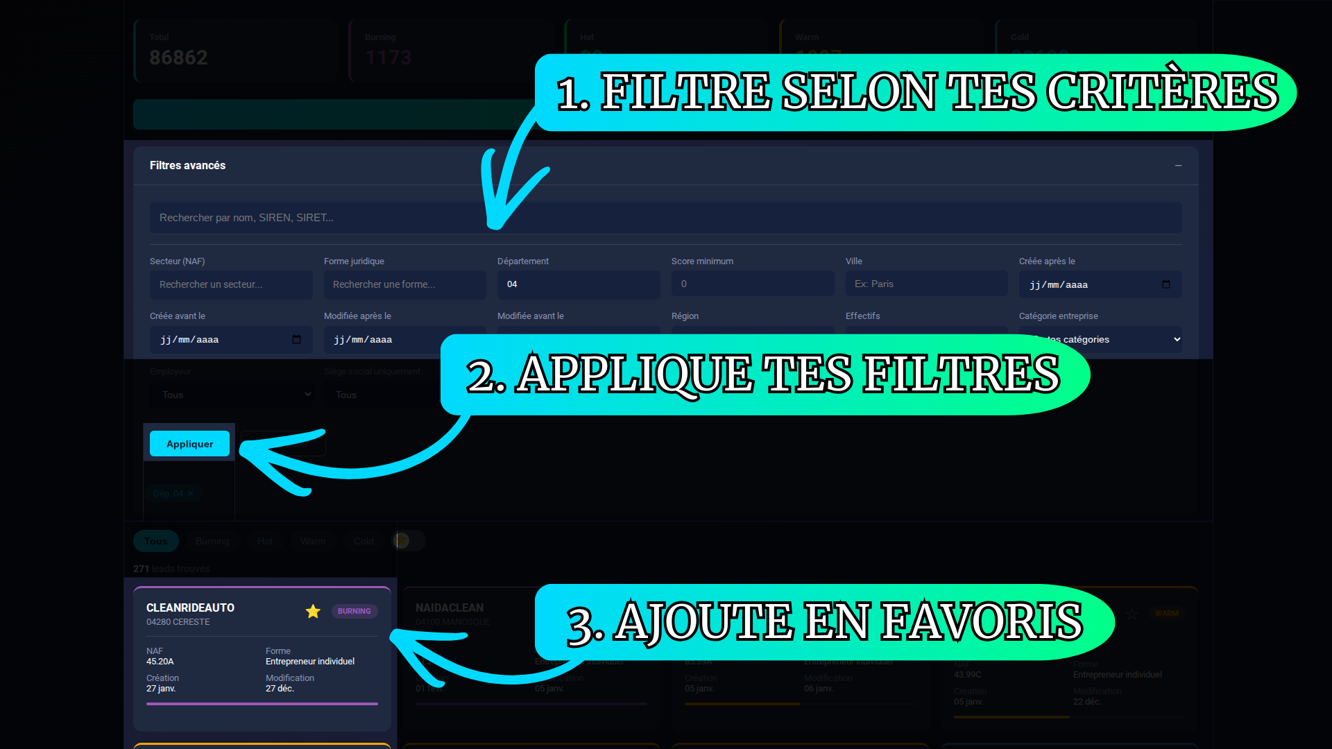 Gestion des favoris LeadsWatcher